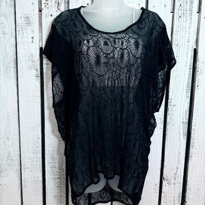 Capote Mesh Lace Top Size Medium Black‎ Tunic Scoop Neck Goth Glam Whimsigoth